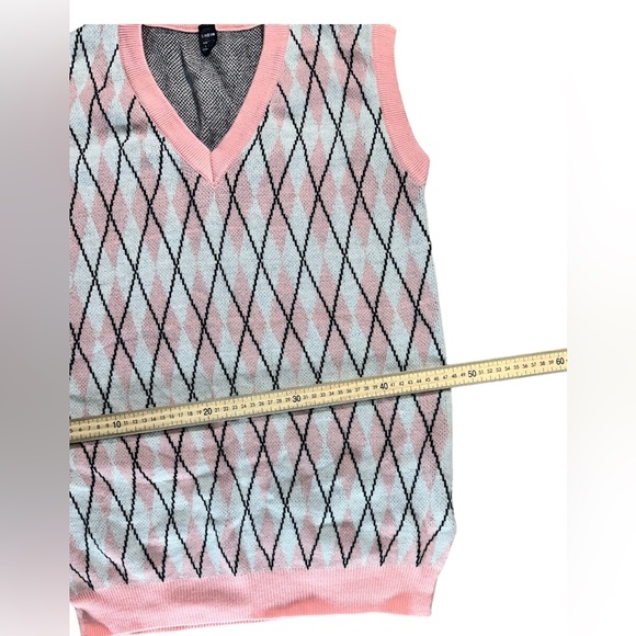SHEIN Qutie Contrasting Colors Argyle Print Round Neck Tight Pink Tank Top - Picture 8 of 10